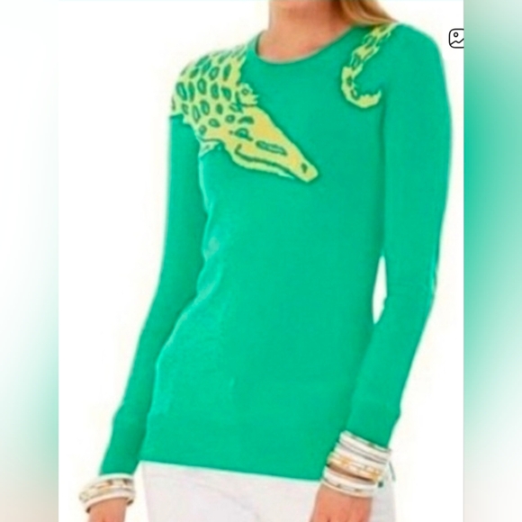 Lilly Pulitzer Sweaters - Lilly Pulitzer Green Alligator Charter Long Sleeve Wool Blend Sweater Size Small